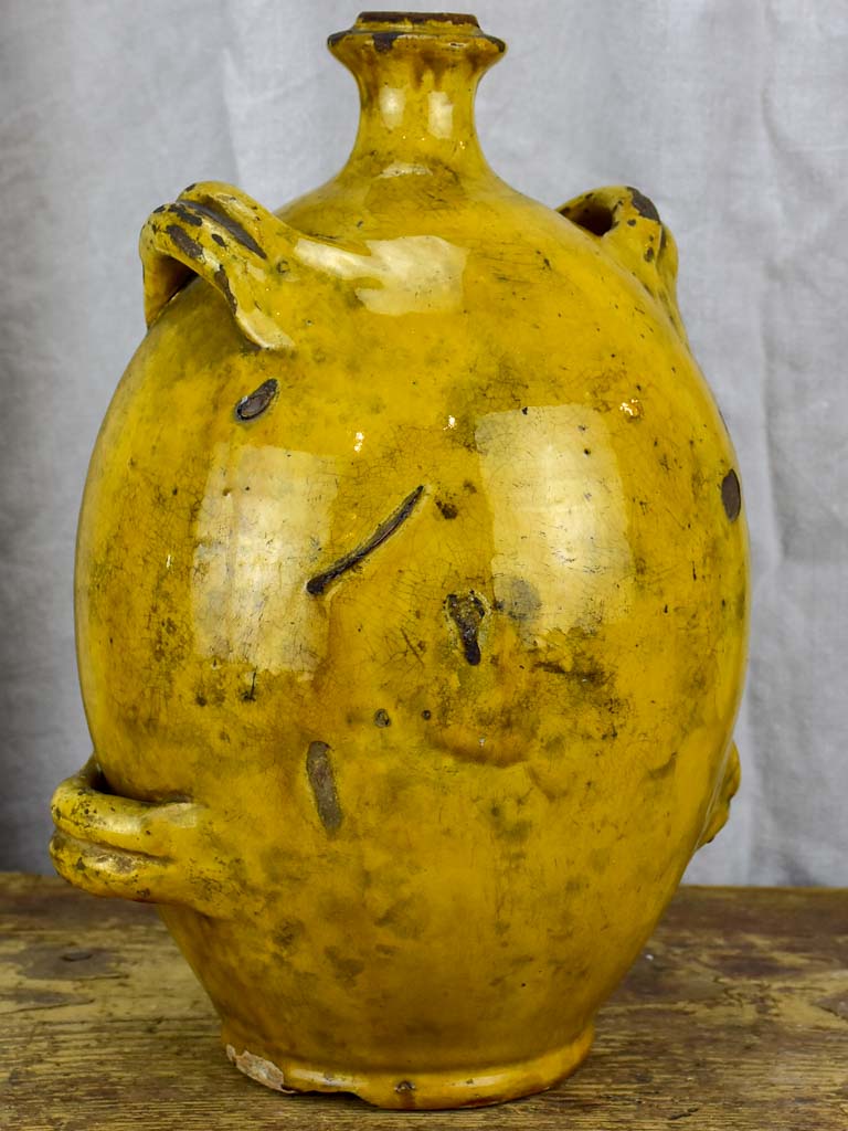 Antique French Provincial Conscience jug with yellow glaze - water / oil