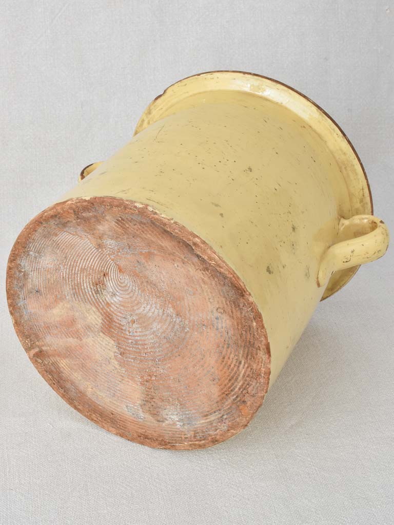 Antique Italian lidded pot with pale yellow glaze 9"