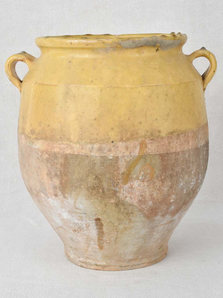 Large pale yellow antique French confit pot 12¼"