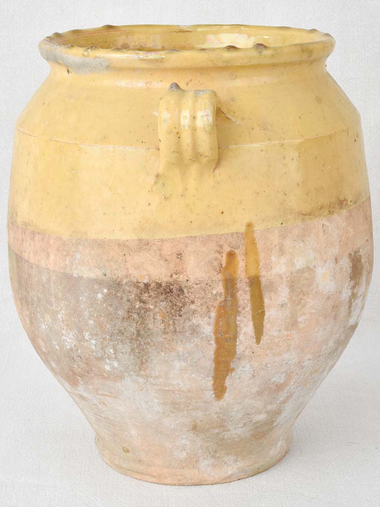 Large pale yellow antique French confit pot 12¼"