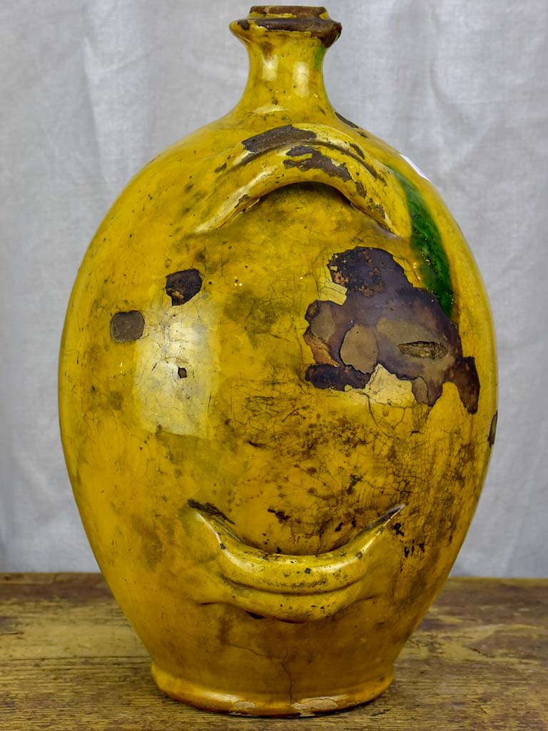 Antique French Provincial Conscience jug with yellow glaze - water / oil