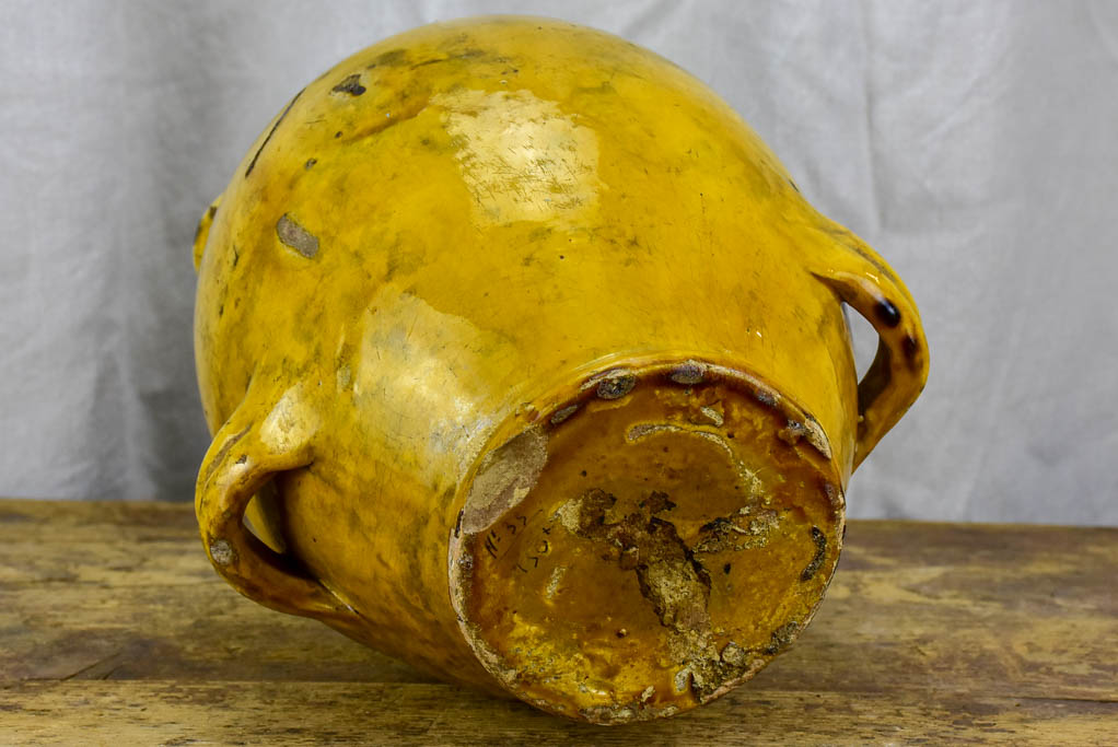 Antique French Provincial Conscience jug with yellow glaze - water / oil