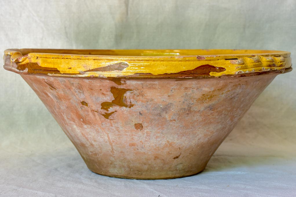 Large antique French bowl 'tian' with ochre glaze 16½"