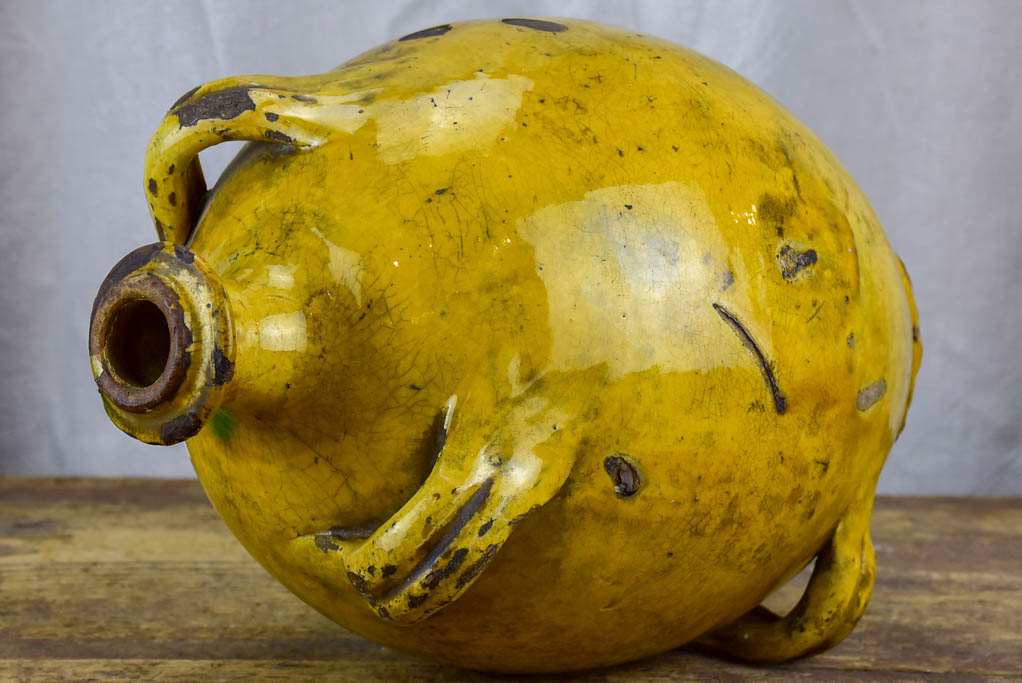Antique French Provincial Conscience jug with yellow glaze - water / oil