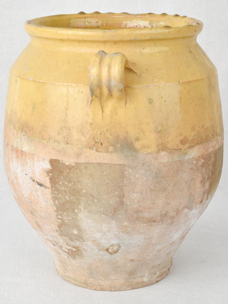 Large pale yellow antique French confit pot 12¼"