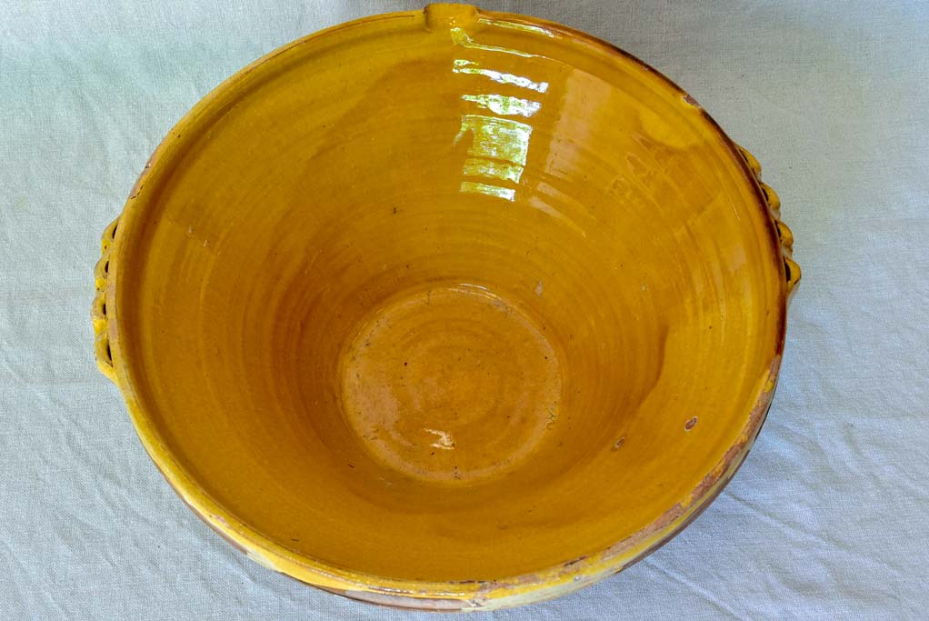Large antique French bowl 'tian' with ochre glaze 16½"
