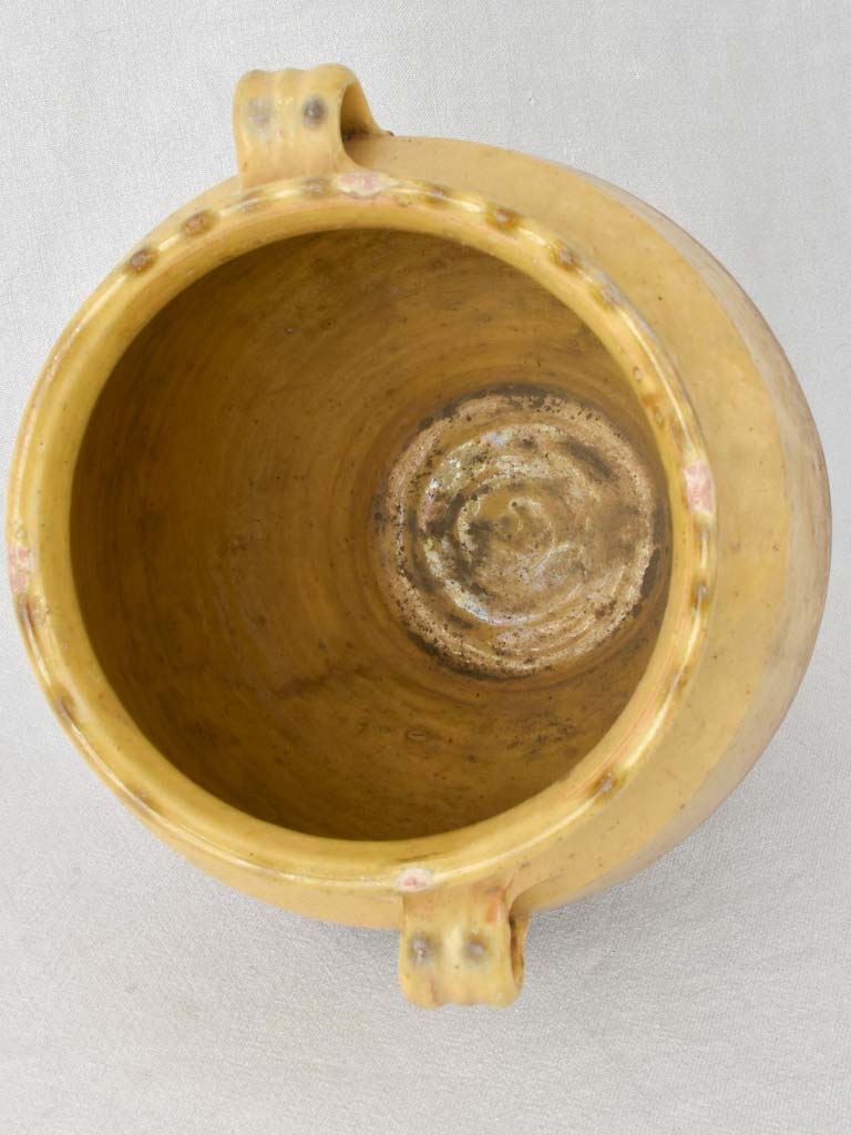 Large pale yellow antique French confit pot 12¼"