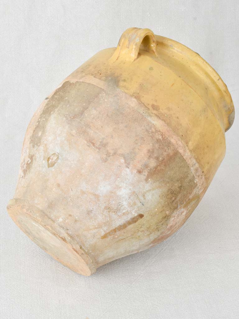 Large pale yellow antique French confit pot 12¼"