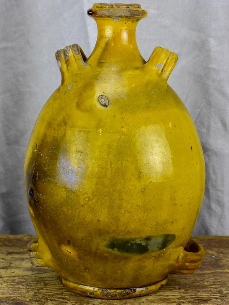 Antique French Provincial Conscience jug with yellow and green glaze - water / oil