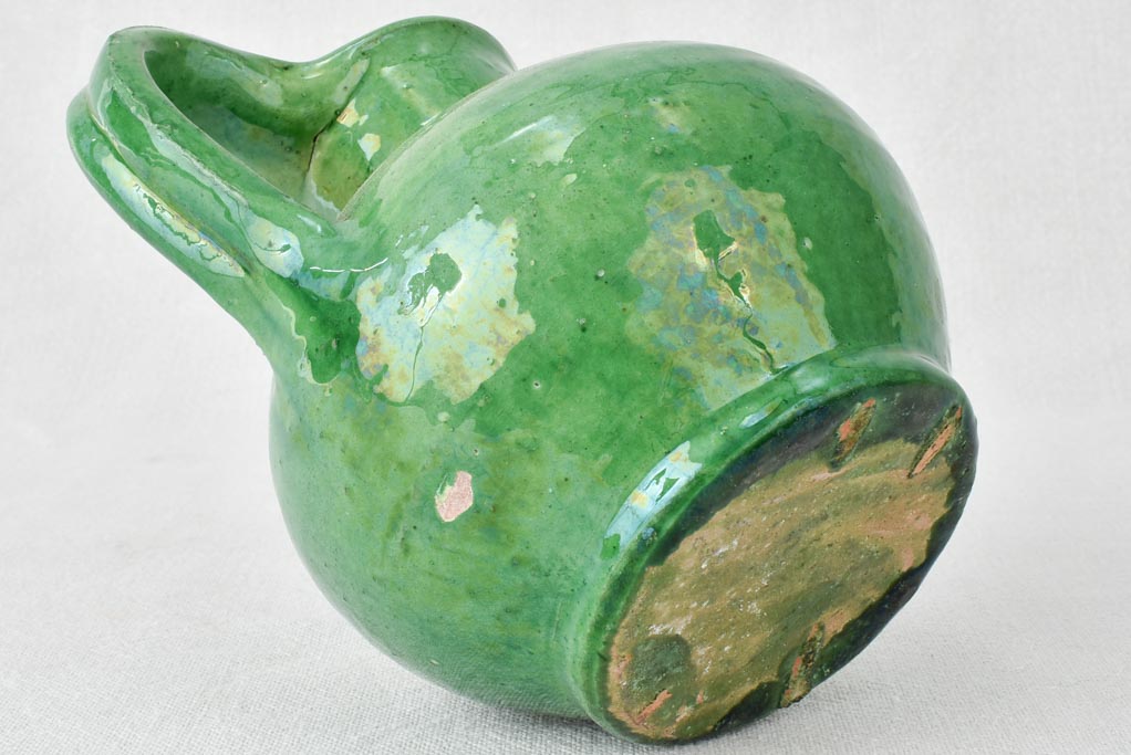 Miniature vintage water cruche with emerald green glaze 6¾"