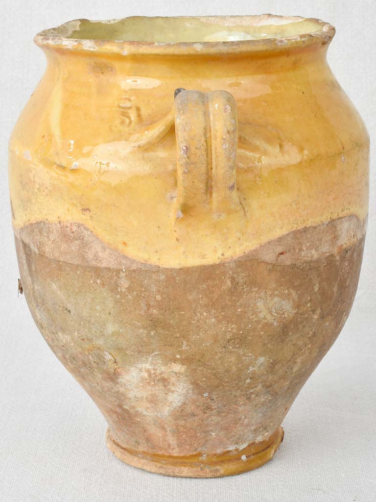 Superb antique French confit pot with yellow ocher glaze 8¾"