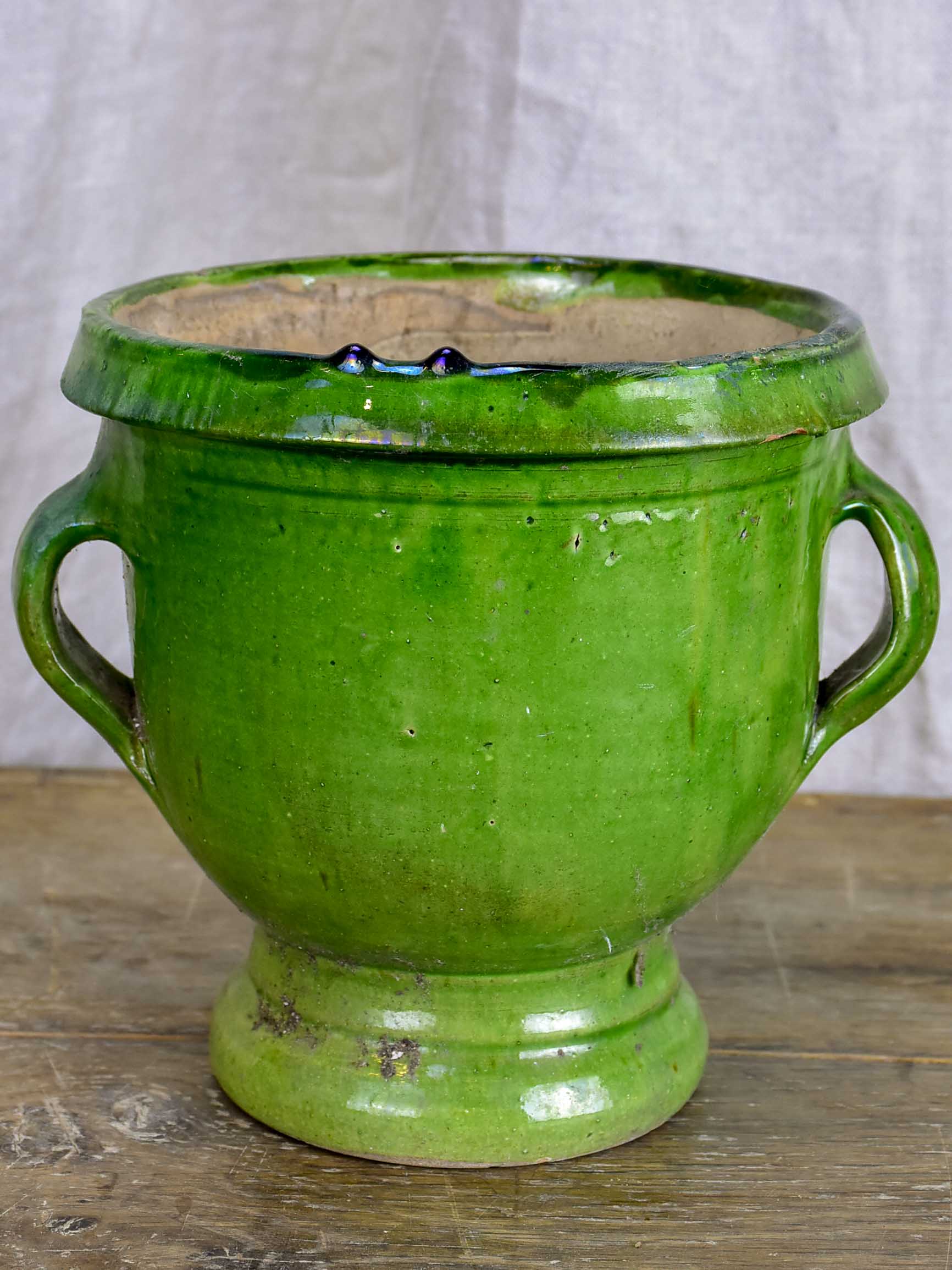 Antique French garden planter with green glaze - small model