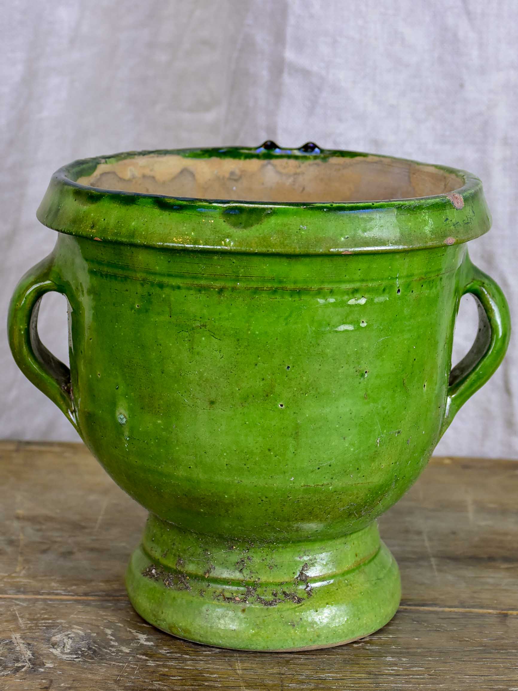 Antique French garden planter with green glaze - small model