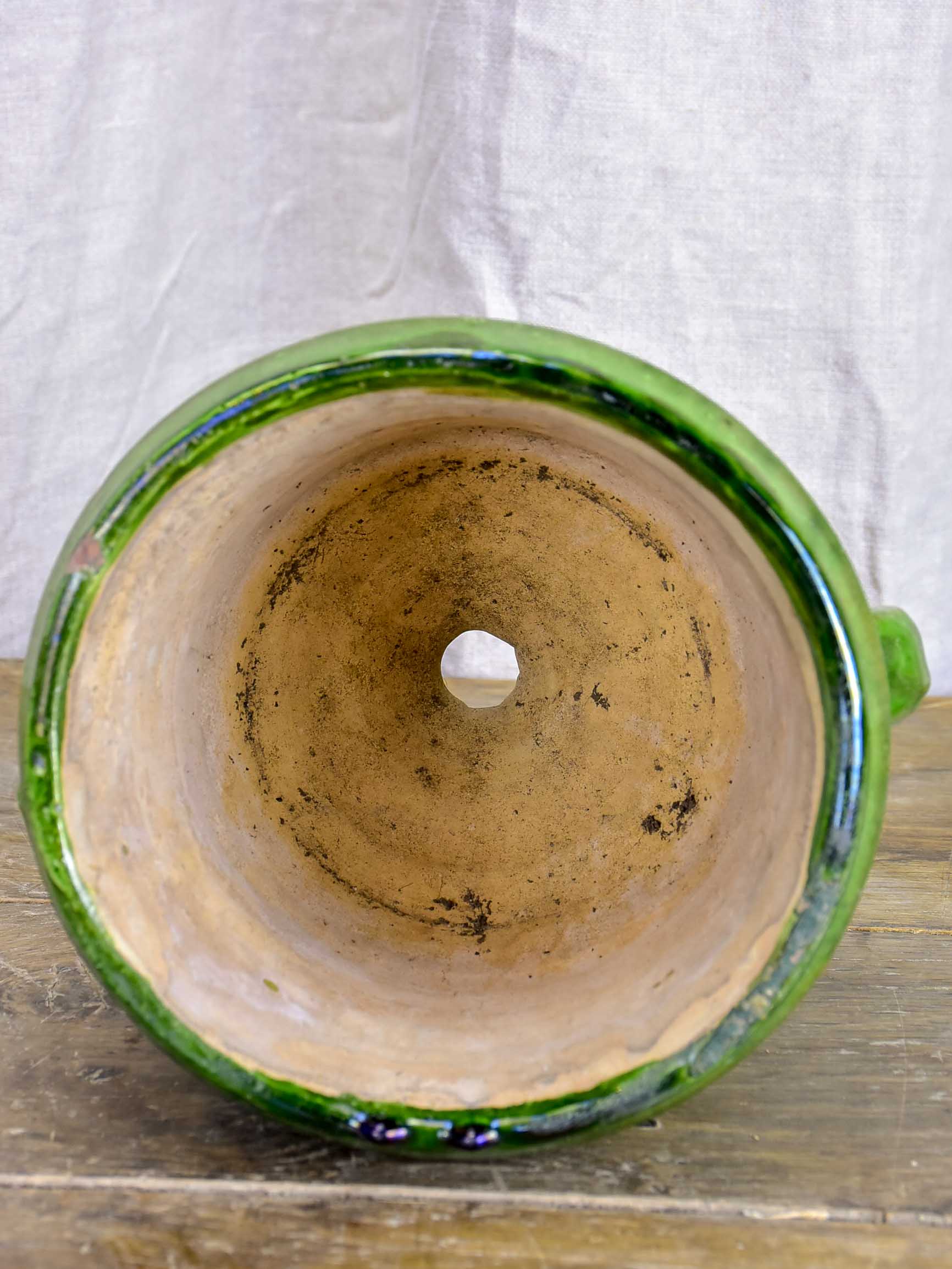 Antique French garden planter with green glaze - small model