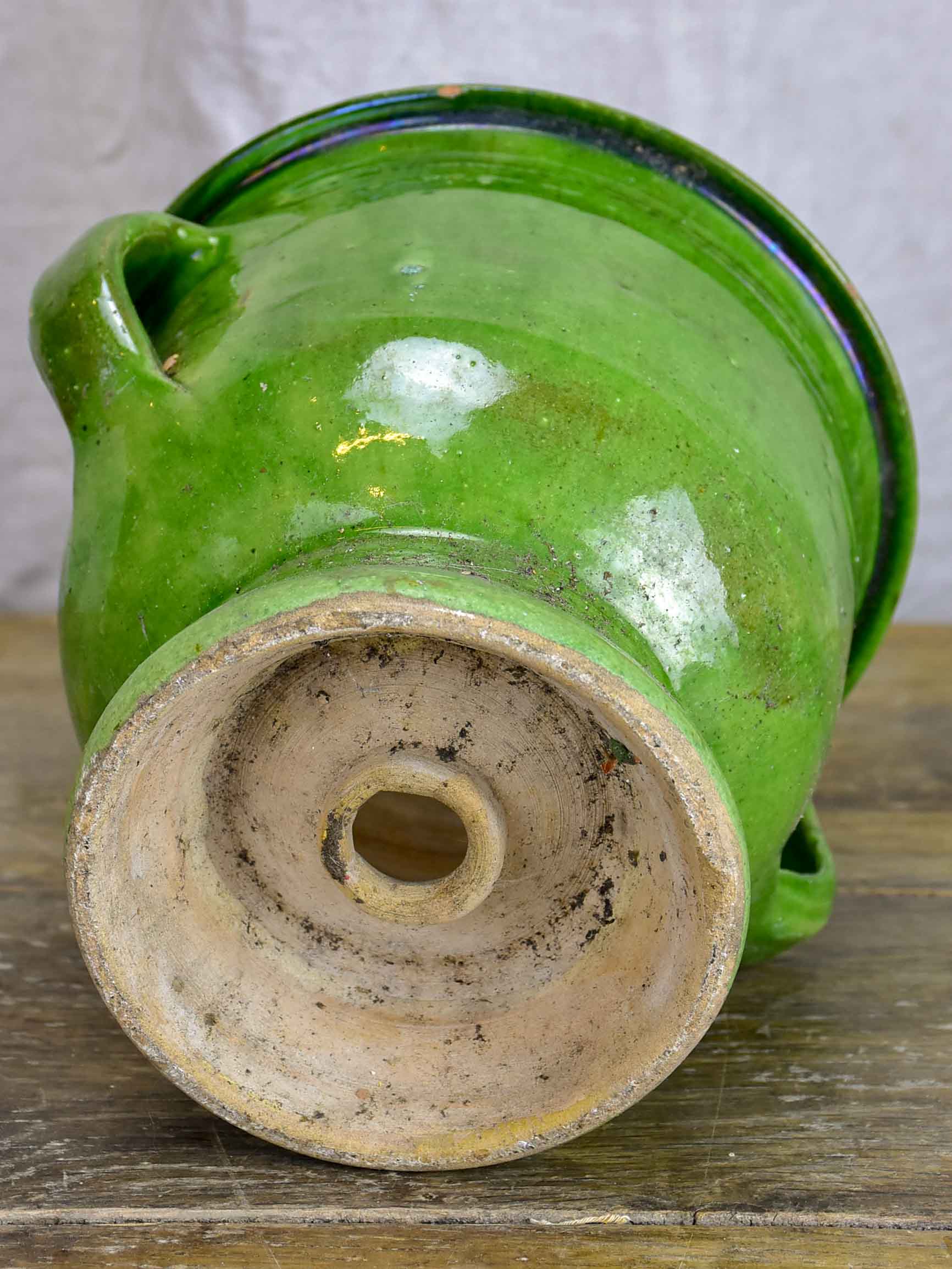 Antique French garden planter with green glaze - small model