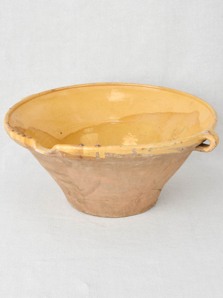 Large antique French tian bowl with yellow glaze 17¾"