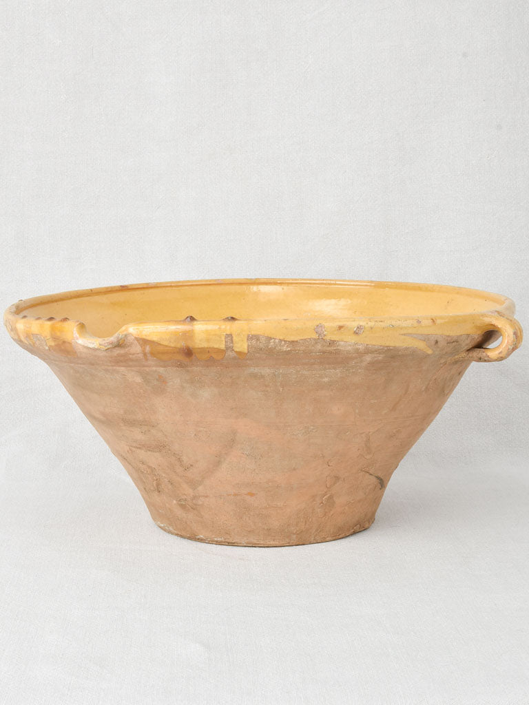 Large antique French tian bowl with yellow glaze 17¾"