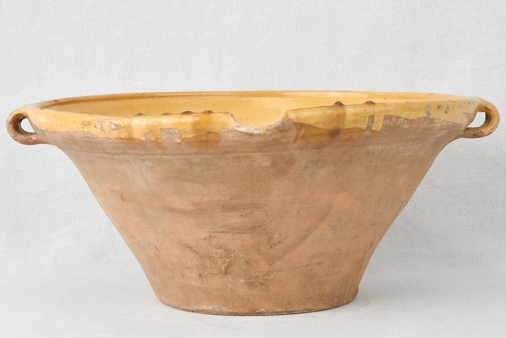 Large antique French tian bowl with yellow glaze 17¾"