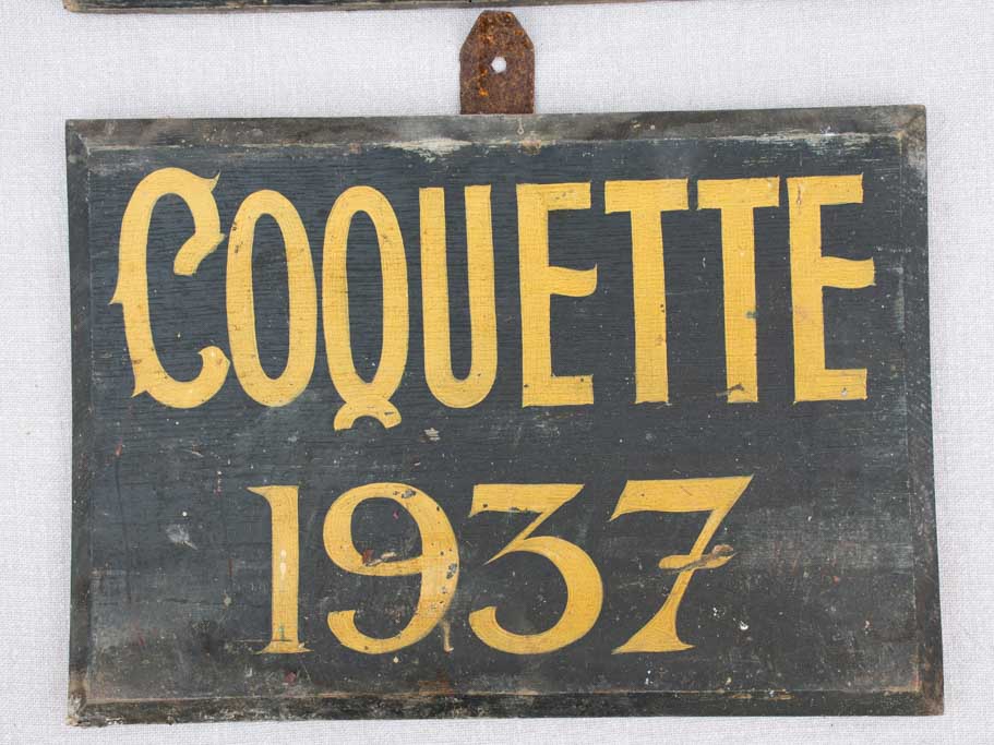 2 horse nameplates from 1937 - Coquette and Fauvette 13¾" x 9¾"