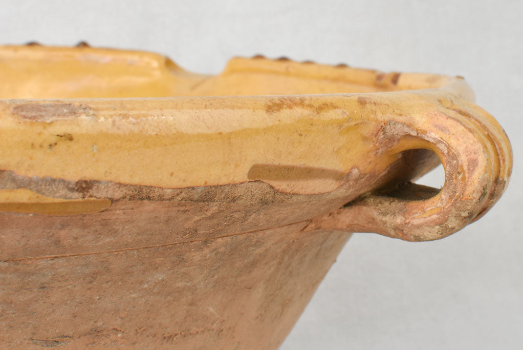 Large antique French tian bowl with yellow glaze 17¾"