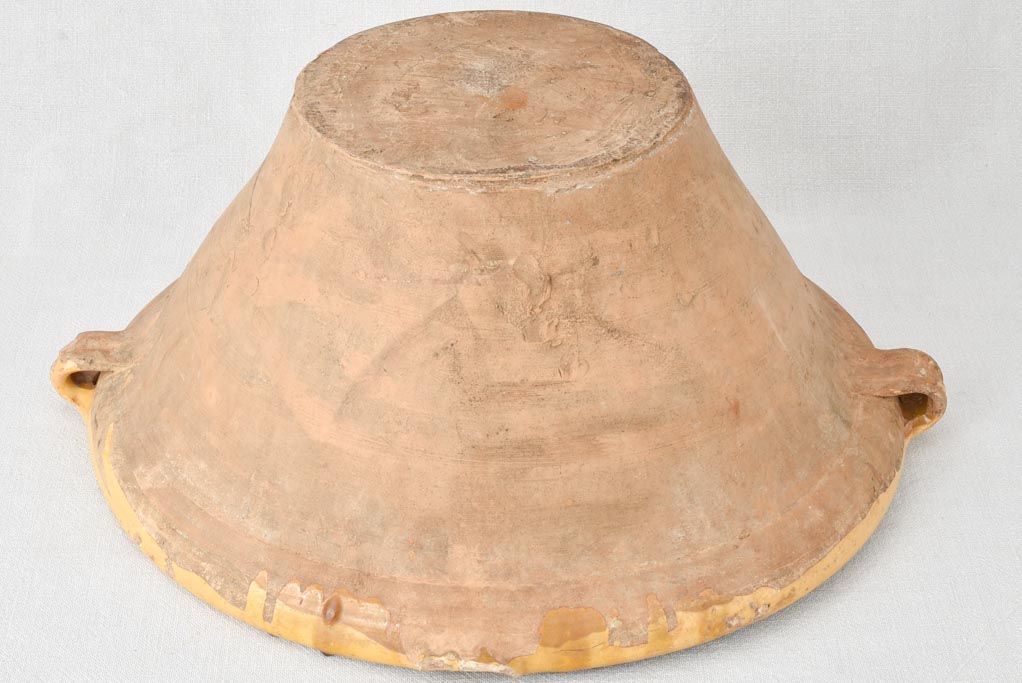 Large antique French tian bowl with yellow glaze 17¾"