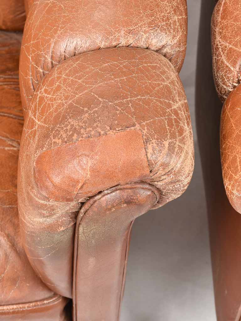 Pair of 1940s French leather club chairs