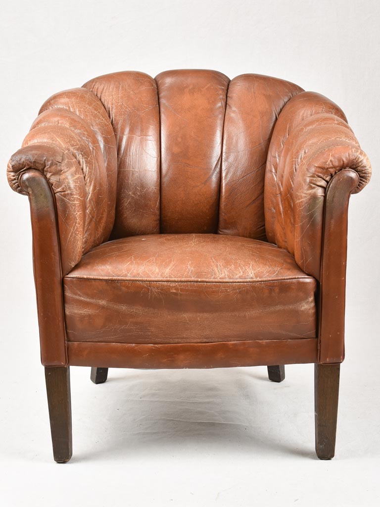 Pair of 1940s French leather club chairs