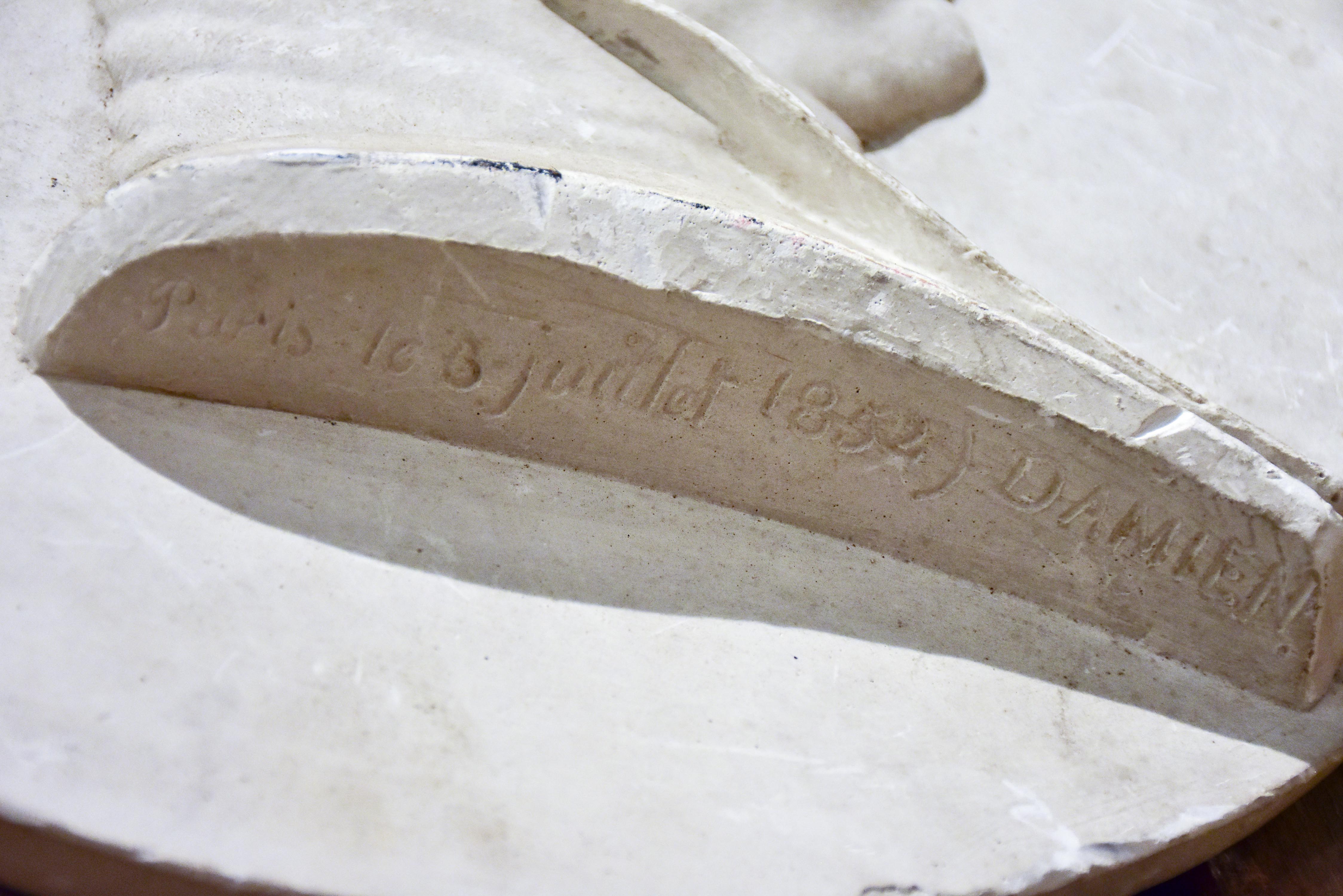 19th century French plaster medallion - profile of a man