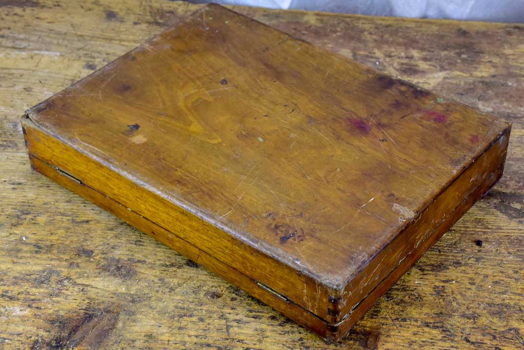 Antique French artist's paint box with palette - large