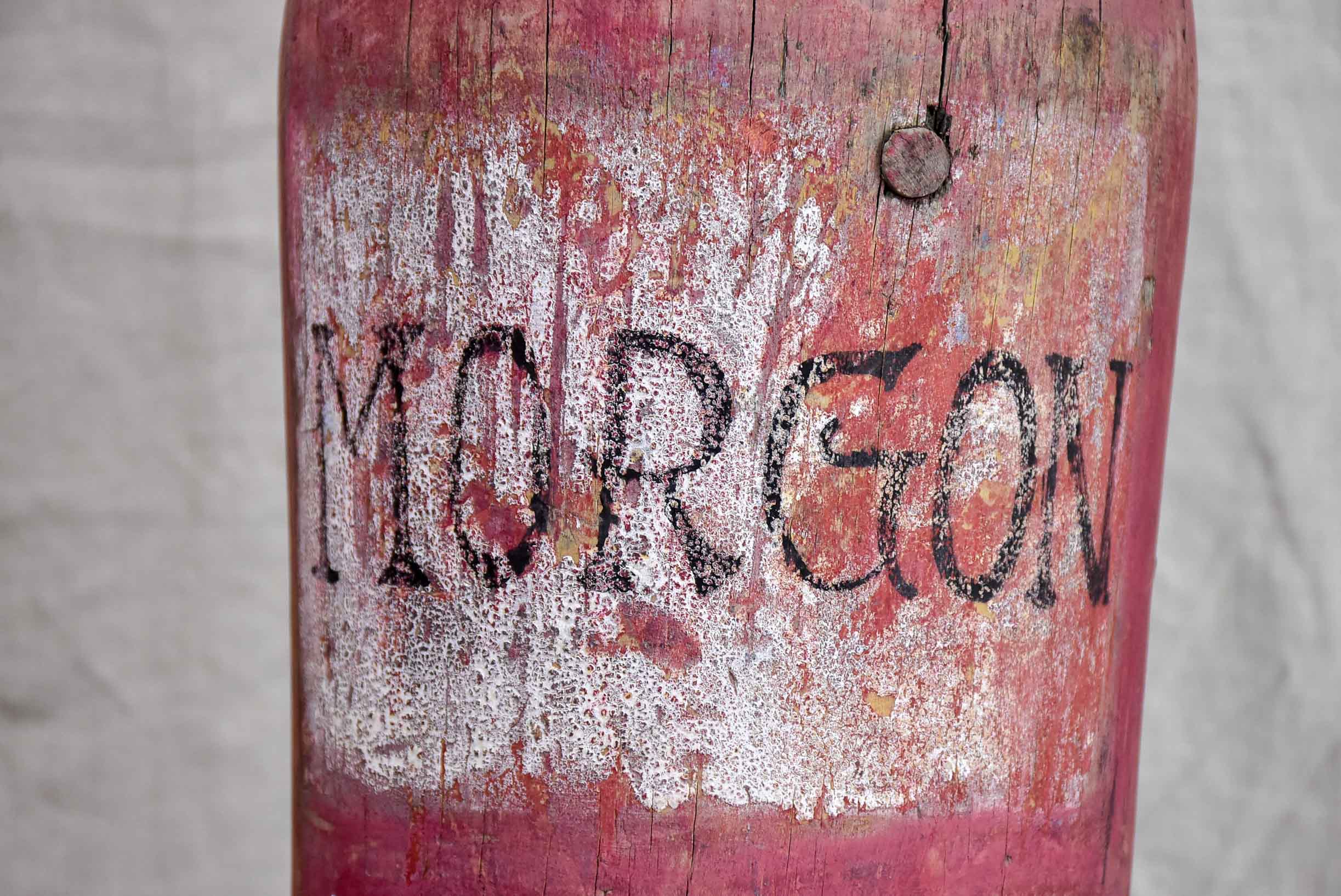 Oversize wooden Morgan bottle sculpture from Beaujolais