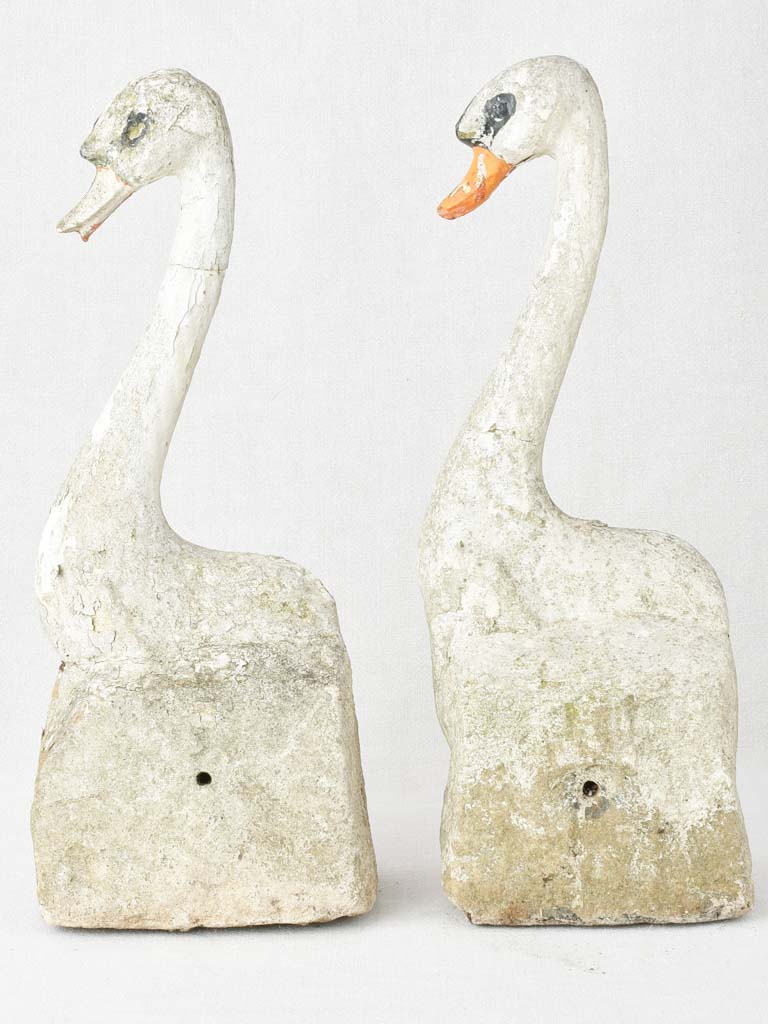 Pair of stone swan garden ornaments 21¾"