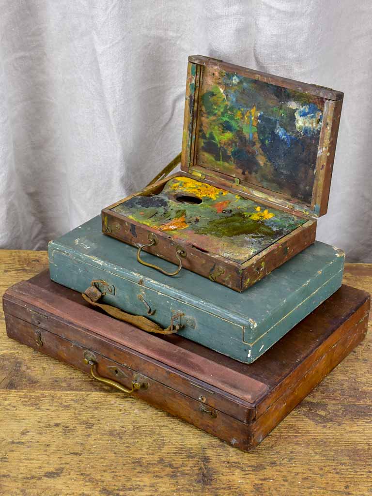 Antique French artist's paint box with palette - petite