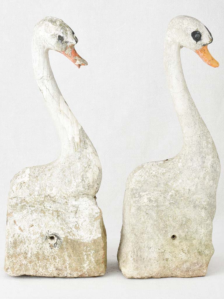 Pair of stone swan garden ornaments 21¾"