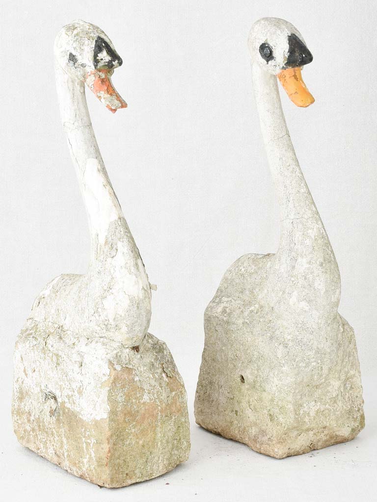 Pair of stone swan garden ornaments 21¾"