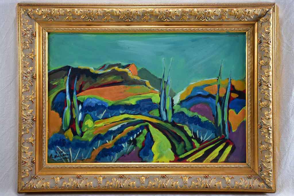 Oil on canvas - Les Alpilles landscape with cypress - Roger Oulion 21¾" x 29½"