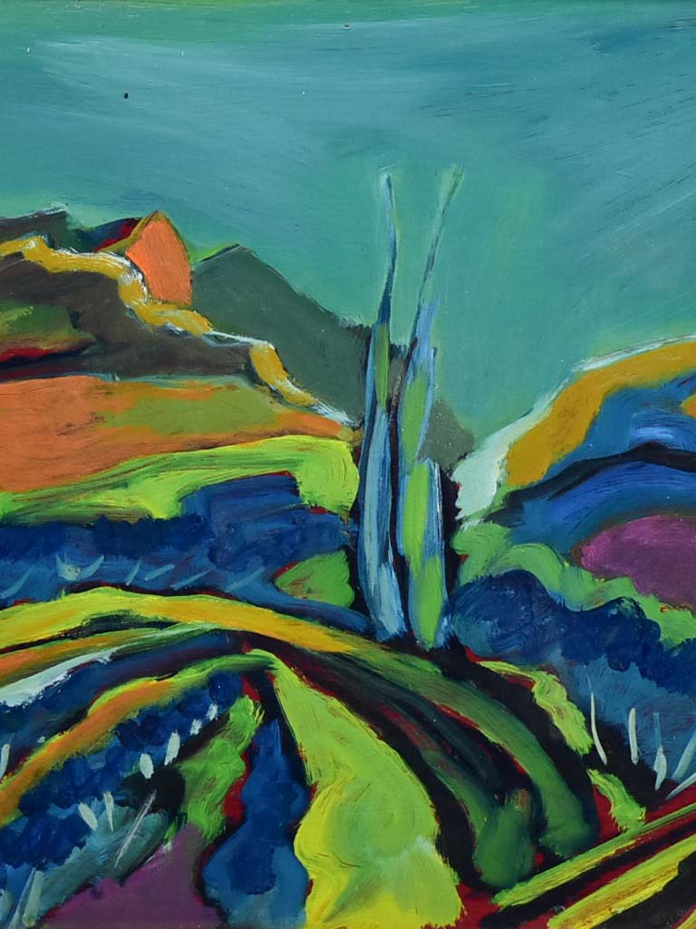 Oil on canvas - Les Alpilles landscape with cypress - Roger Oulion 21¾" x 29½"