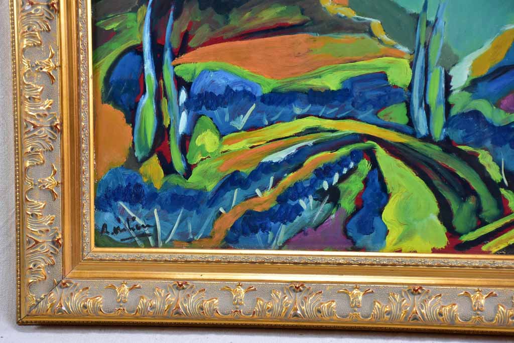Oil on canvas - Les Alpilles landscape with cypress - Roger Oulion 21¾" x 29½"