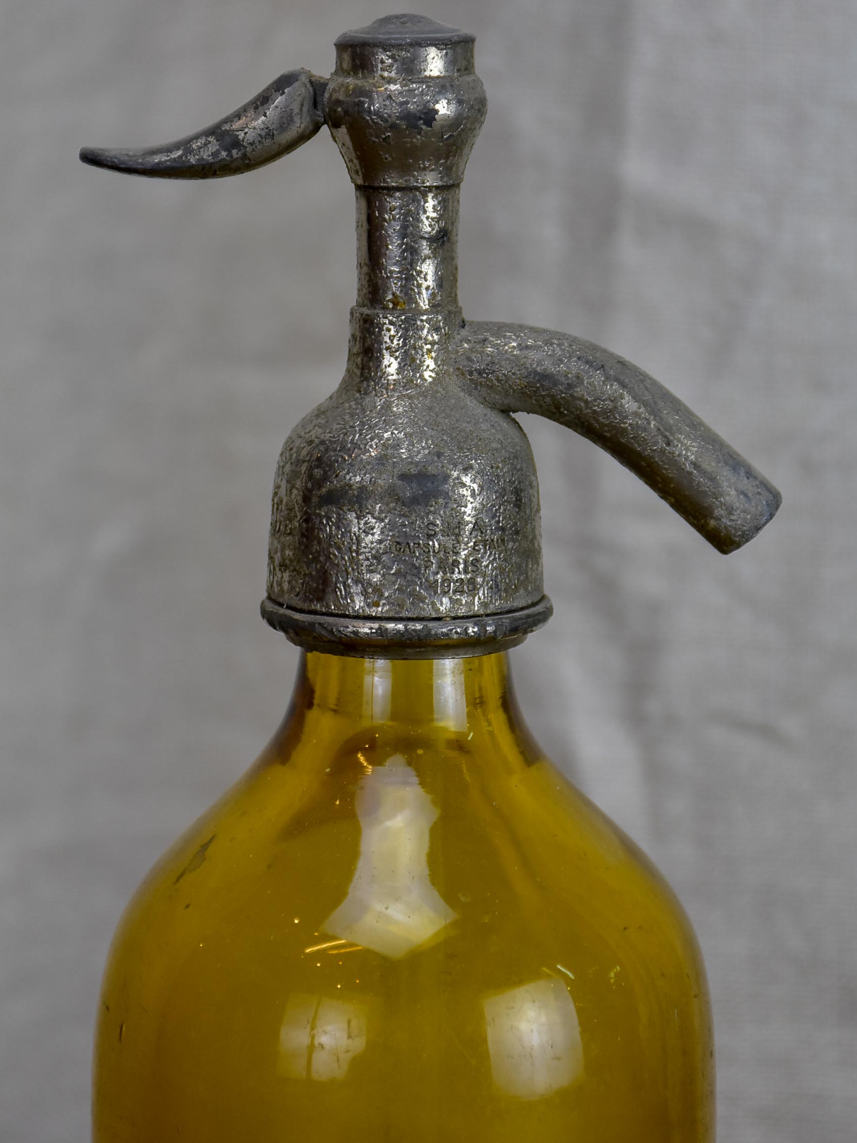 Antique French half-size Seltzer bottle - yellow / amber