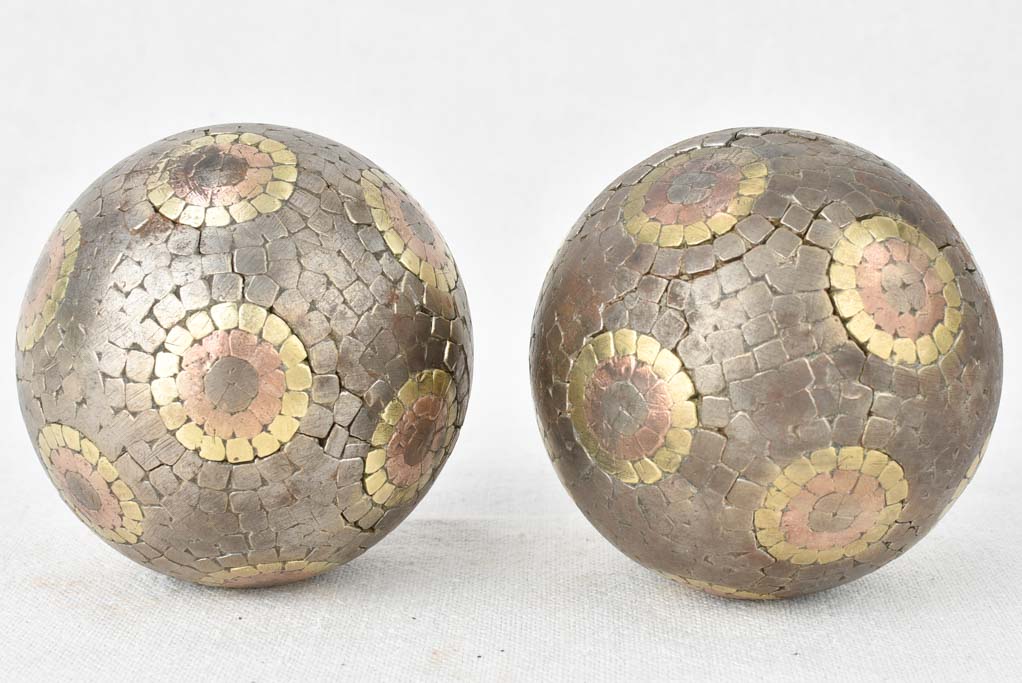 Antique French petanque balls with bullseye pattern 3½"