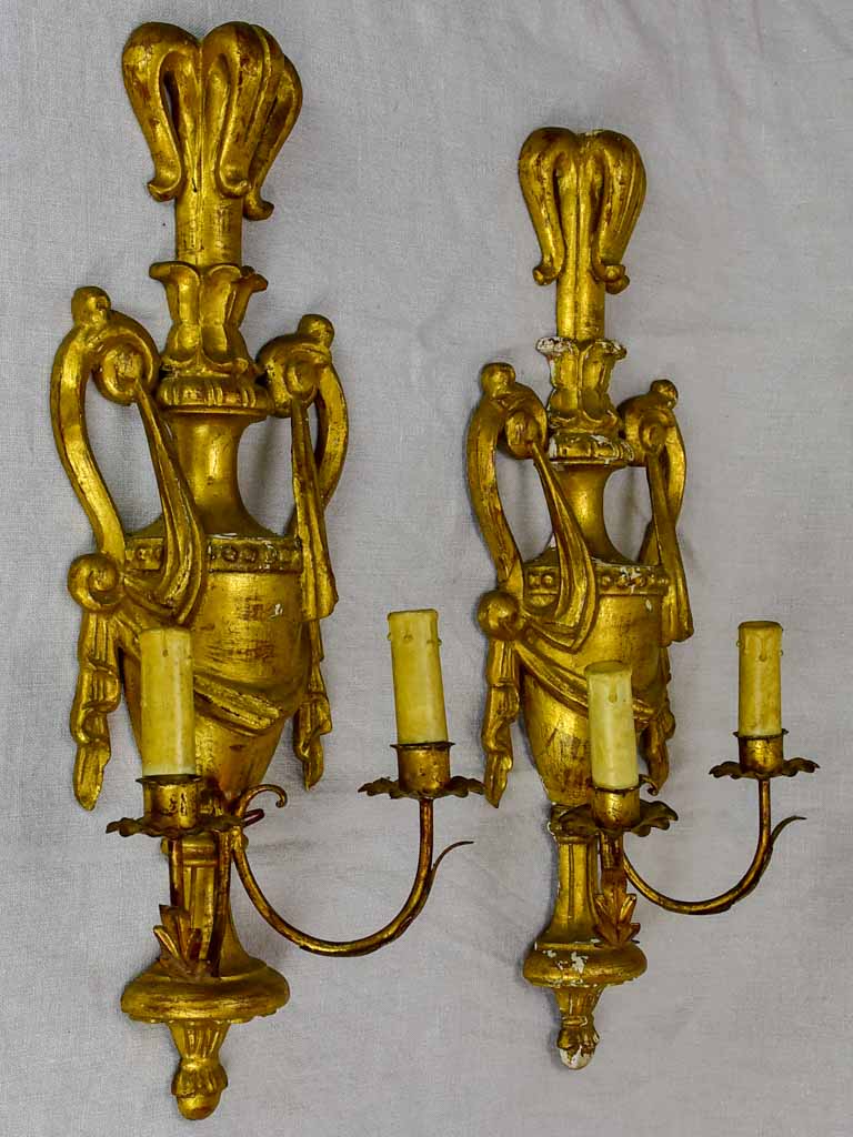 Pair of 19th Century Neoclassical gilded wall sconces