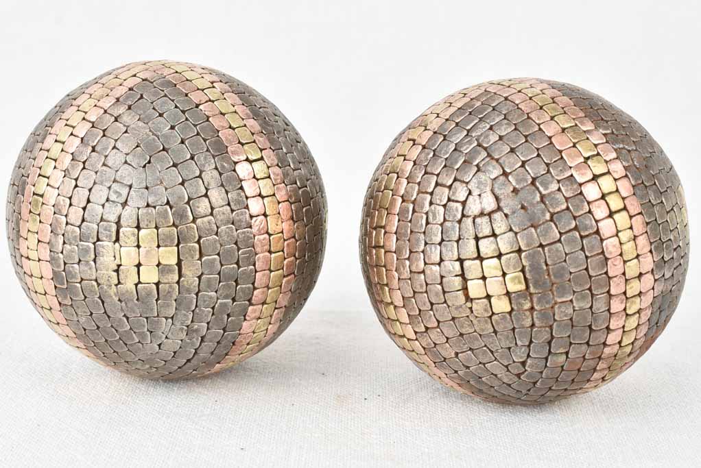 Pair of antique French petanque balls with + 4"