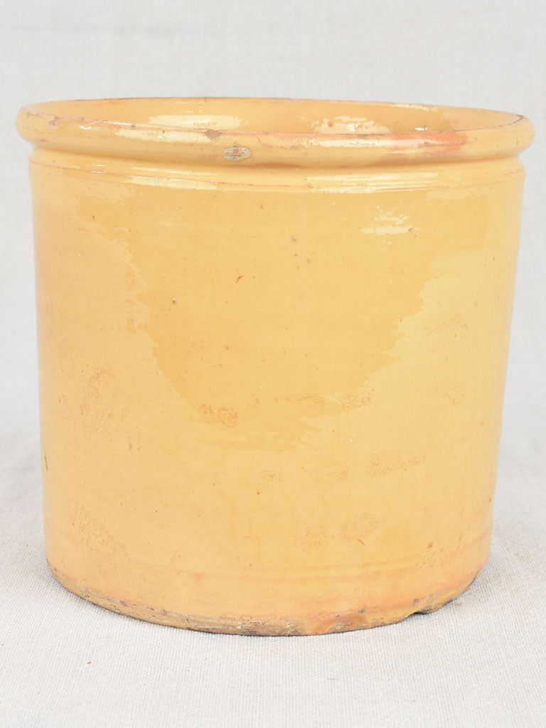Antique French preserving pot with yellow glaze - large 7"
