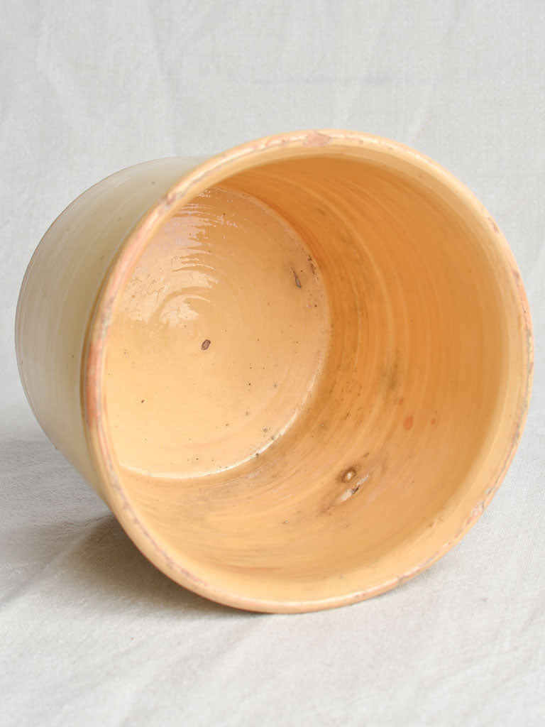 Antique French preserving pot with yellow glaze - large 7"