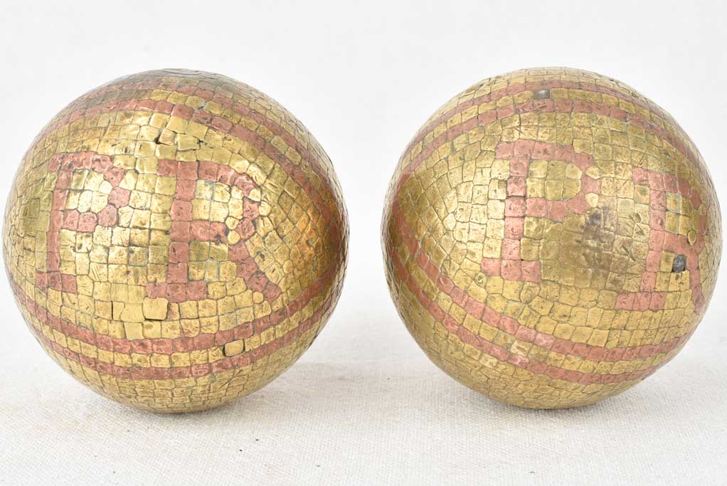 Antique French petanque balls PR initials 3½"