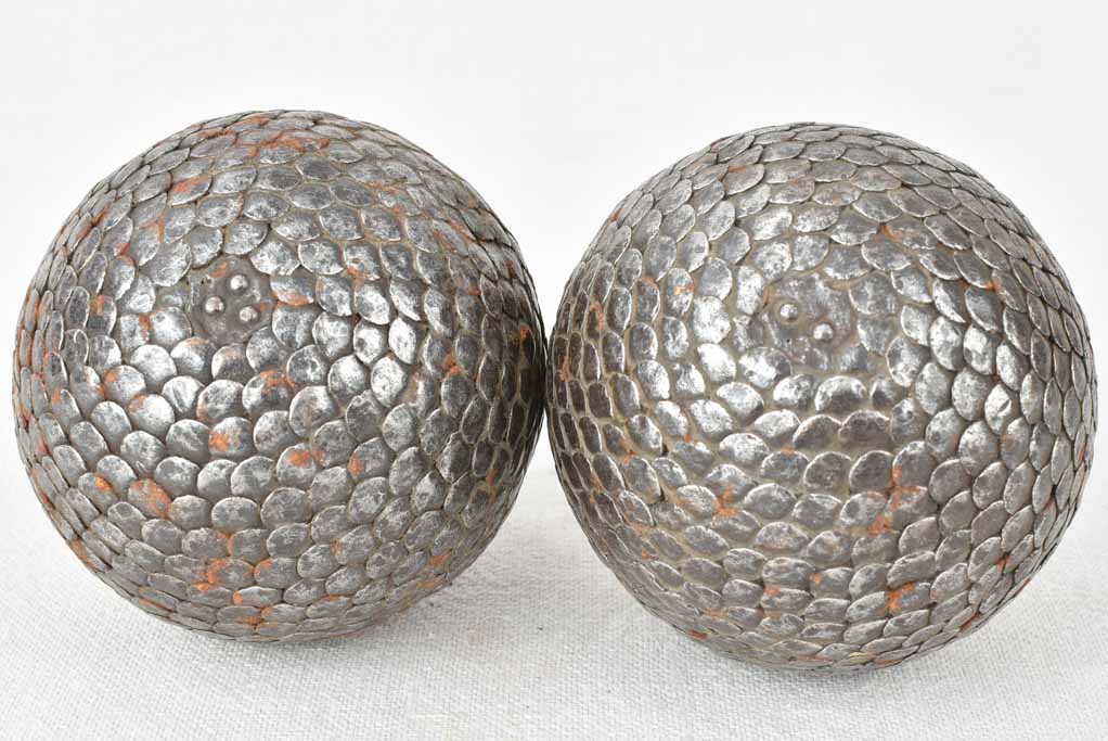 Antique French petanque balls with scale pattern 4"