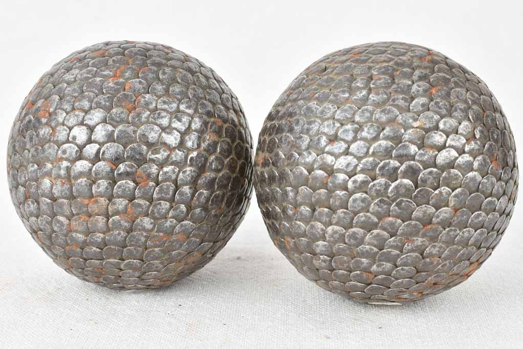 Antique French petanque balls with scale pattern 4"