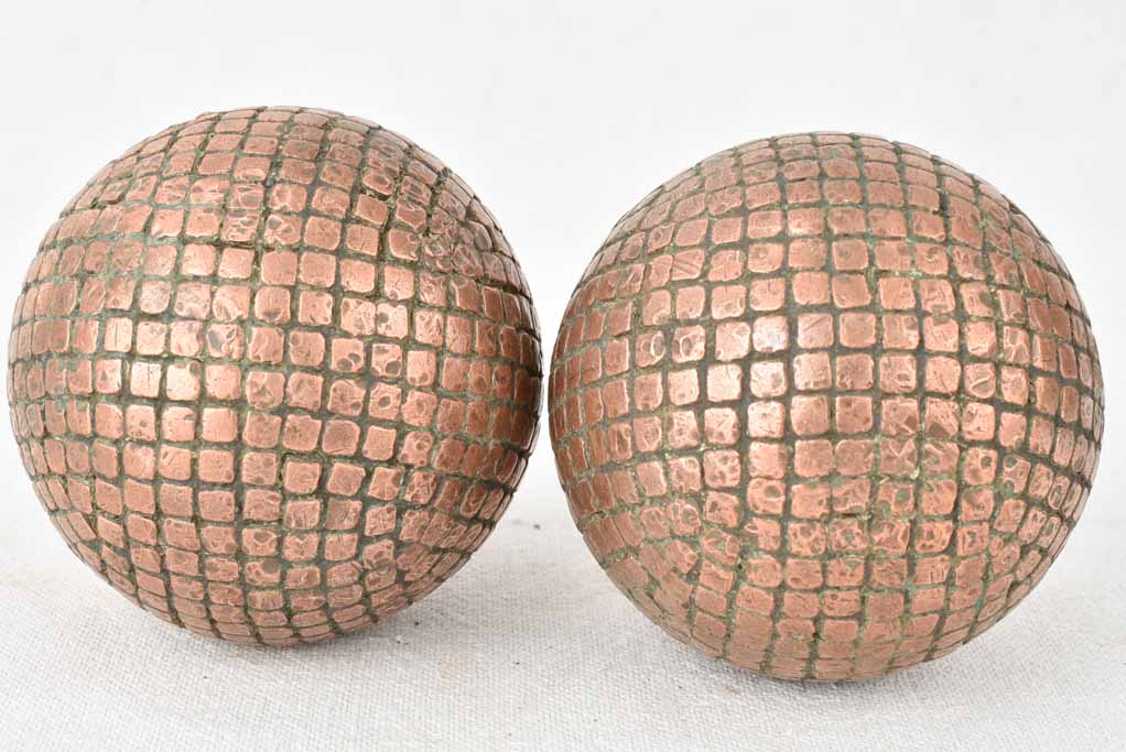 Antique French petanque balls - copper 4"