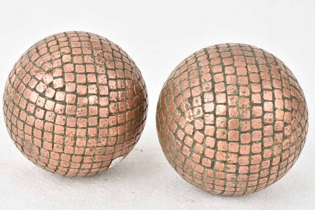 Antique French petanque balls - copper 4"