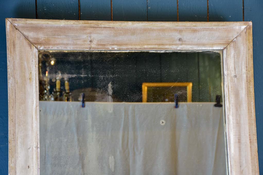 Antique French mirror with wooden frame and white patina - original glass 34¼" x 47¼"