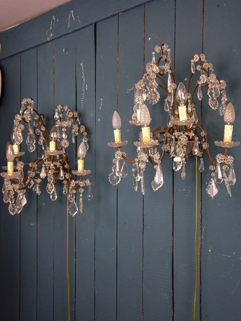 Pair of 1940's crystal wall sconces - 5 lights